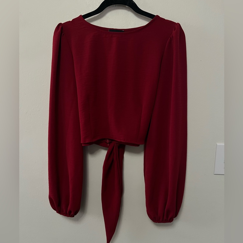 Vici Burgundy Long Sleeve Tie-Back Blouse